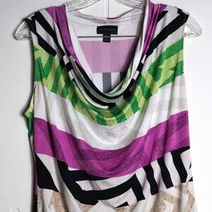 Worthington Women's Large Geometric Sleeveless Neon Chic Career Top